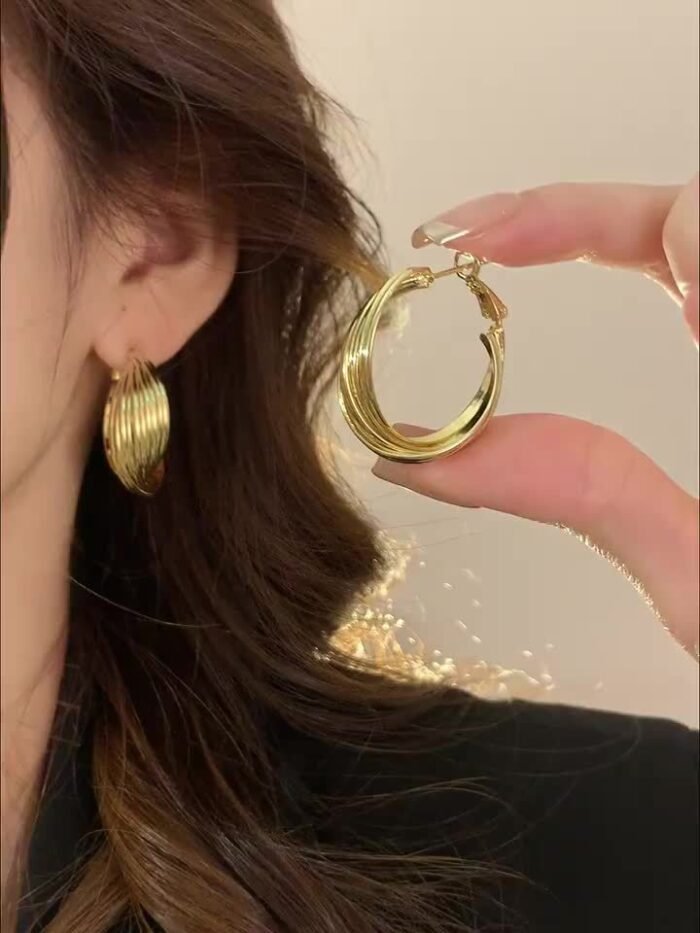 Elegant Golden-Tone Textured Hoop Earrings for Women - Perfect for Parties, Daily Wear & Special Occasions, Banquets, Music Festival, Travel Photography - Image 11