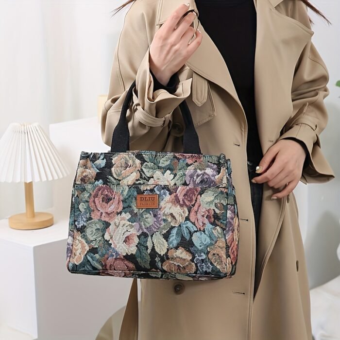 Women's Tote Bag New Product, Thickened Knitted Jacquard Fabric, Tote Bag, Work Portable Shopping Bag, Outing Storage Bag, Women's Bag, Retro, Large Capacity, Ethnic Style, Daily Use, Back-to- Season, Ramadan Festival, Square Bag, hand-carried bag, suitable for and office - Image 12