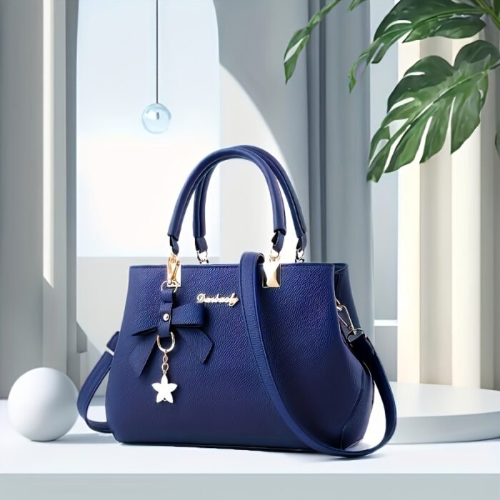 Elegant Black Handbag with Lychee Pattern, Bow Detail & Star Charm - Adjustable Shoulder Strap, Zippered Main Compartment - Perfect for Work, Shopping, Dates & Photography - Stylish Minimalist Design, Available in Khaki, Dark Gray, Rose Red, Khaki, Black - Image 10