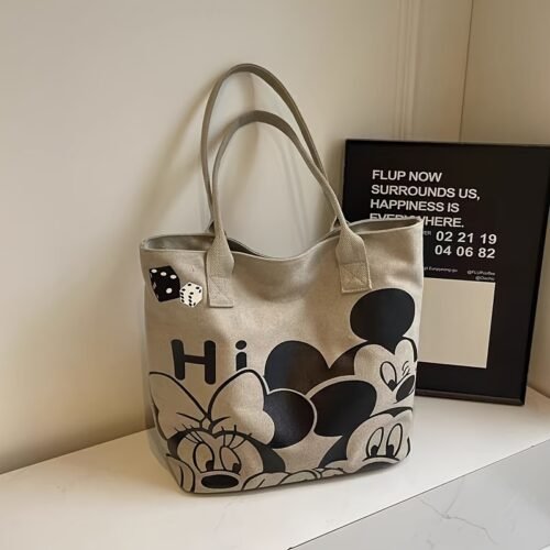 [ Authorized] Disney New 1pc Minnie Cartoon Canvas Bag Ladies Thickened New Large Capacity Handbag Commuting Shoulder Tote