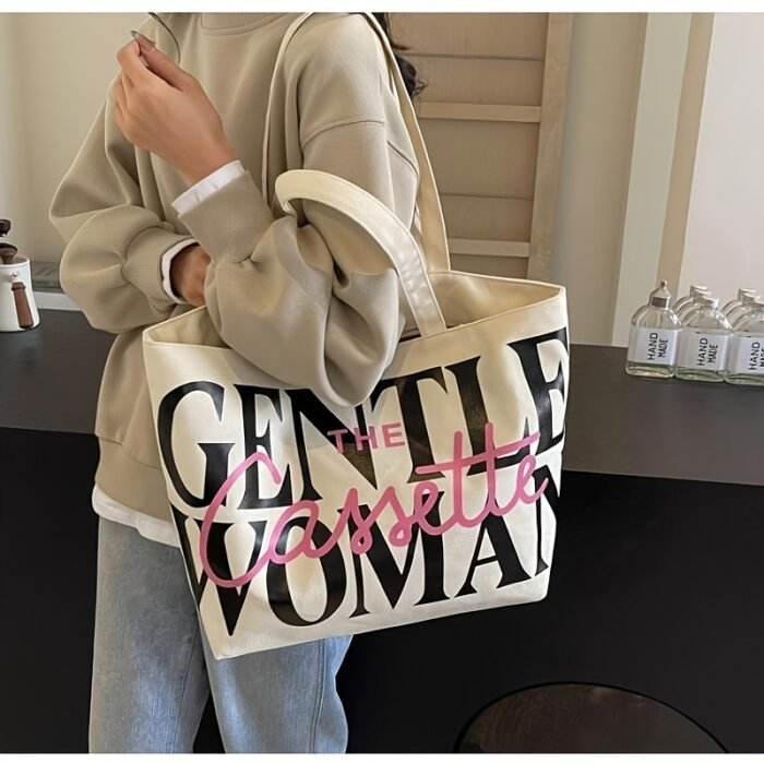 Korean Niche Canvas Bag for Women, New Fashionable Large Capacity Tote Bag with Letter Design, Shoulder Class Ba - Image 8