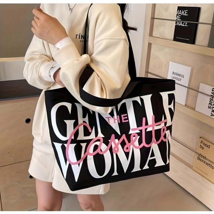 Korean Niche Canvas Bag for Women, New Fashionable Large Capacity Tote Bag with Letter Design, Shoulder Class Ba - Image 11