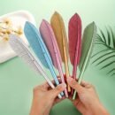 6pcs Multicolor Feather Ballpoint Pens, Fine Point PVC Writing Pens with Metallic Accents for Office & School Use (Assorted Colors)