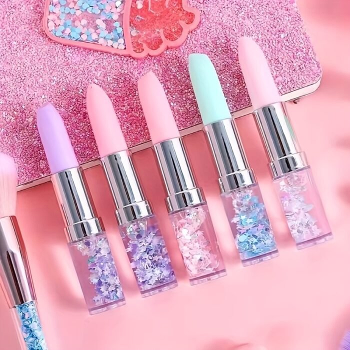 4pcs Creative Lipstick-Design Pens with Glitter Confetti Filling - Assorted Pastel Colors, Durable Plastic Fun Writing Stationery for Students, School Office Supplies & Prize Gifts, Student Gift Item | Playful Aesthetic | Sparkling Confetti, Cute Pens - Image 3