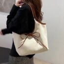 Women'S Crossbody Bag, Niche Patchwork Canvas Tote Bag, Commuting Fashion with Bow Tie, Shoulder Underarm Bag-- Stylish Design, Quality Workmanship, Comfortable Handle, 3 Colors to Choose from, Suitable for Shopping, Shopping, Work Commuting, Travel Leisure, School Classes, Dates and so on, Perfect holiday gif