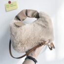 Women's Plush Faux Fur Crossbody Bag with Adjustable Strap & Zipper Closure - Sparkling Accents, Anti-Theft Design, Multiple Colors (Khaki/Light Gray/Beige/Pink) for Commuting & Casual Outings, Crossbody Purse, Winter Fashion Accessory, Soft Texture Purse