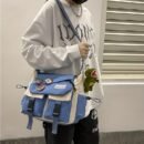 Large Capacity Nylon Messenger Bag for Students - Casual Japanese-Inspired Crossbody with Adjustable Strap, Contrasting Colors, and Badge Set - Ideal for School and Shopping, School Shoulder Bag|Contrasting Colors Bag|Adjustable Strap Bag