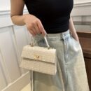 Elegant White Crossbody Bag with Golden-Tone Hardware & Floral Embossed Design - Versatile Women'S Shoulder Bag for Walking, Shopping, Travel, and Parties - Lock Closure, Detachable Strap, Everyday Carry Bag | Elegant Women'S Bag | Glossy Finis