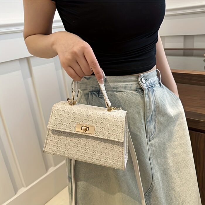 Elegant White Crossbody Bag with Golden-Tone Hardware & Floral Embossed Design - Versatile Women'S Shoulder Bag for Walking, Shopping, Travel, and Parties - Lock Closure, Detachable Strap, Everyday Carry Bag | Elegant Women'S Bag | Glossy Finis - Image 2