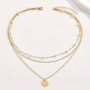 1pc Layered Necklace Simple Round Piece Pendant Necklace Faux Pearl Beaded Necklace Stylish Jewelry