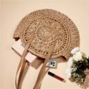 Summer Hollow Design Round Straw Tote Bag, Minimalist Woven Women's Tote Bag, Beach Bag, Suitable for All Seasons