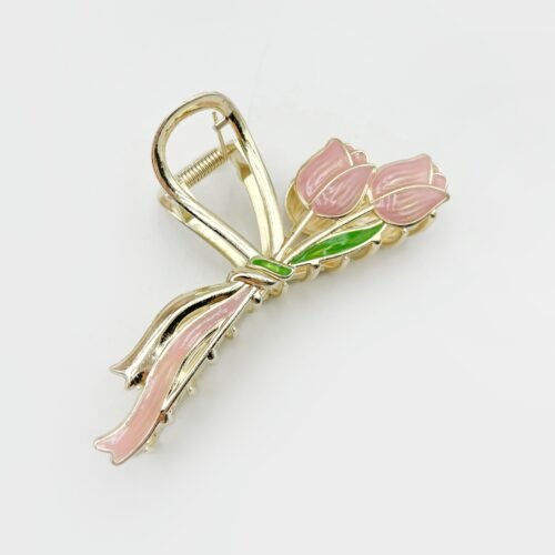Elegant Tulip Metal Hair Claw - Large Floral Shark Clip for Women, Chic & Cute Hair Accessory