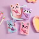 Adorable Mini Notebook with Cute Cat Design - Portable Small Diary with Pen Pocket, Ideal Gift for Students, Polyester Cover, Pink and White, Diary Accessories | Playful Design | Durable Cover