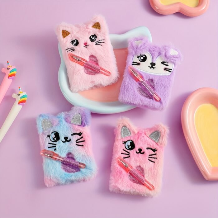 Adorable Mini Notebook with Cute Cat Design - Portable Small Diary with Pen Pocket, Ideal Gift for Students, Polyester Cover, Pink and White, Diary Accessories | Playful Design | Durable Cover - Image 12