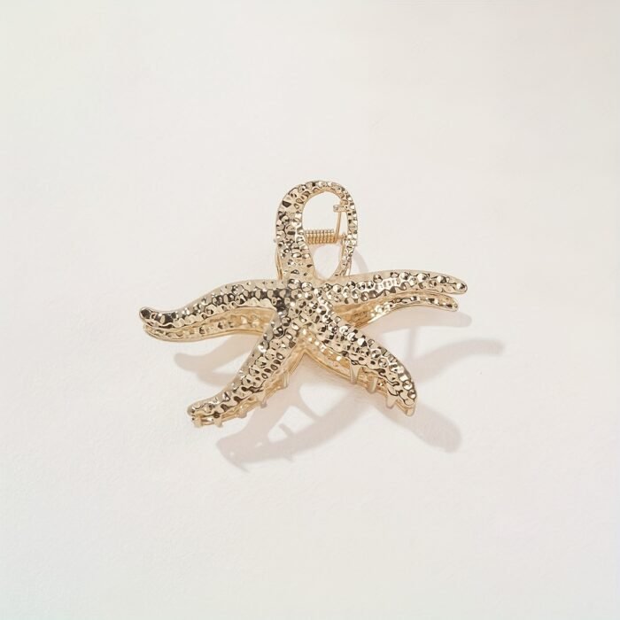 1pc Oversized Metal Starfish Hair Claw Clip - Retro Ocean Style Hair Accessory, Golden-Tone Alloy for Women, Perfect for Beach Vacations & Casual Outfits, Beach Vacation Accessory | Elegant Hair Accessory | Durable Metal Constructio - Image 6