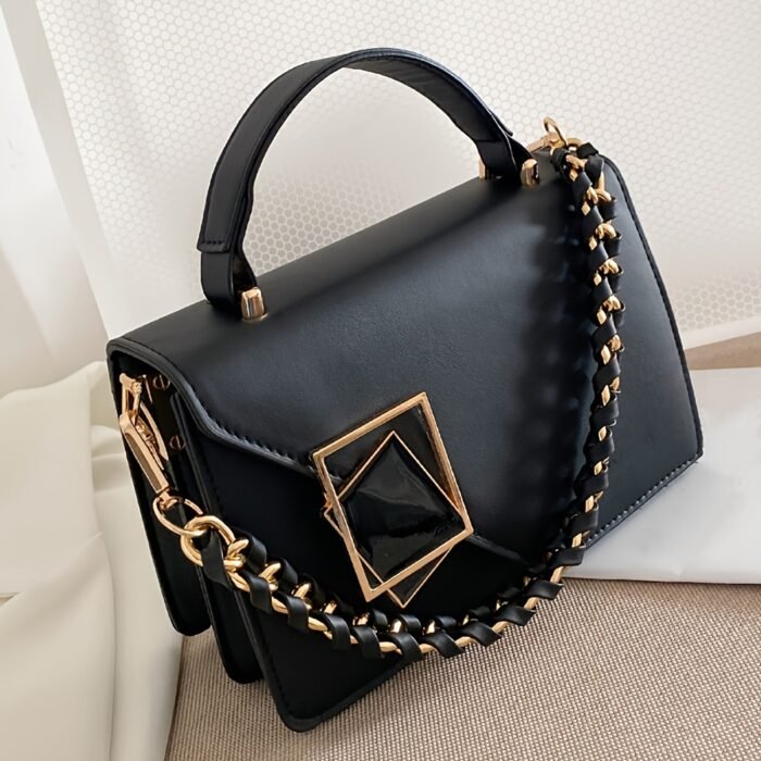 Metal-Decorated Square Handbag - Large Capacity, Lightweight, Portable | Mini Synthetic Flip Bag for Women, Perfect for Office, Business, Autumn & Winter - Image 8