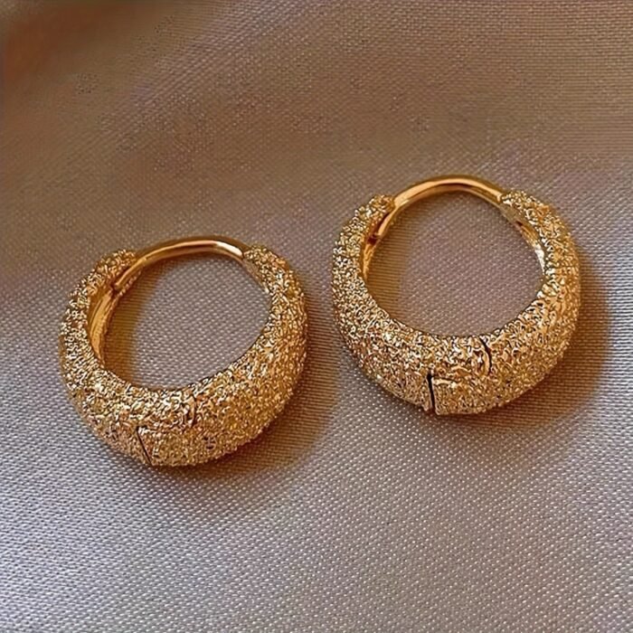 Elegant Vintage-Inspired Geometric Hoop Earrings for Women - Copper with Golden-Tone Glitter, Intricate Detailing, Versatile for Daily Wear & Parties, Retro Style Jewelry, Cute Earrings, Party Accessories, Textured Jewelry - Image 3