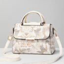 Elegant Floral Print Women's Handbag - Stylish Crossbody Bag with Golden-Tone Hardware, White Base & Black/Beige Floral Pattern, Lightweight & Spacious for Everyday Use