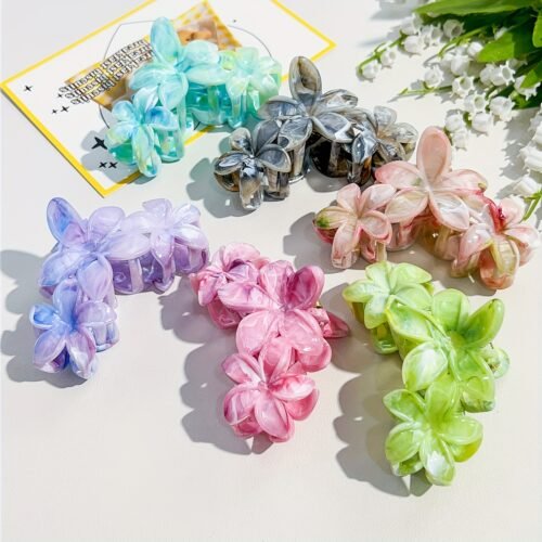 1pc Fashion Marble Pattern Egg Flower Hair Claw - Bohemian Style Plastic Shark Clip for Vacation and Everyday Wear, Floral Hair Accessory|Floral Hair Claw|Marble Pattern Texture
