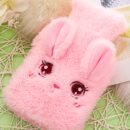 1pc Cute Bunny Plush Hot Water Bottle - Soft Pink & Gray Rabbit Ear Hand Warmer for Winter Comfort, Cozy Fleece Material, Adorable Design for Cold Weather