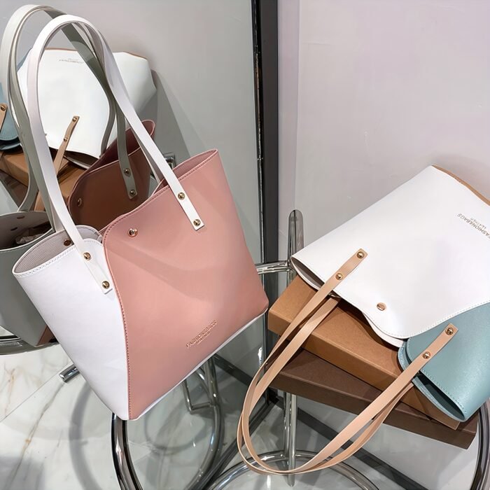 Women's Lightweight Tote Bag - Minimalist Magnetic Closure Large Capacity Shoulder Bag for Office, College, Commute - White, Pink, Black, Everyday Carry, Sleek Handbag, Durable Construction, Spacious Handbag, Working Professionals