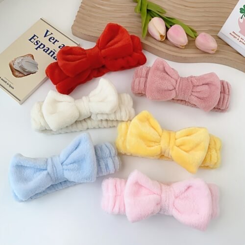 Ladies' Facial Headband Multiple Options - 1pc Towel Cloth Headband 2pcs Set Wristband, for Washing Face, Skincare, Makeup, Bowknot Spa Hairband, Preventing Liquid Overflowing from Arms