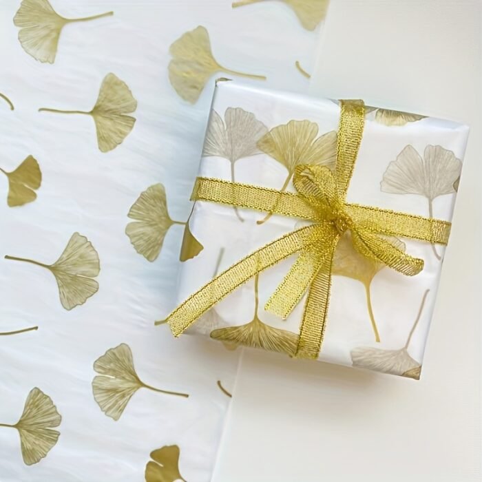 100 Sheets of Elegant Golden Ginkgo Leaf Design Tissue Paper, 50.8cm x 35.56cm Gift Wrapping Paper for Weddings, Valentine'S Day, Birthdays, Crafts, and Party Decorations - Ideal for Gift Bags and Party Favors, Gift Wrapping Paper | Elegant Gift Wrapping | Decorative Tissue Paper, Gift Wrapping Supplies - Image 2