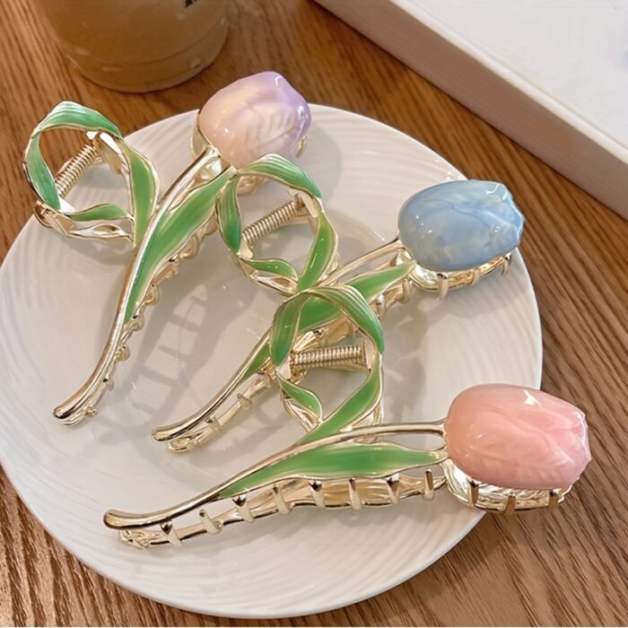 1pc Girl's Tulip Flowers Design Hair Clip, Women's Fairy Pretty Hair Claw, Girls Hair Accessories, Ideal choice for Gifts - Image 4