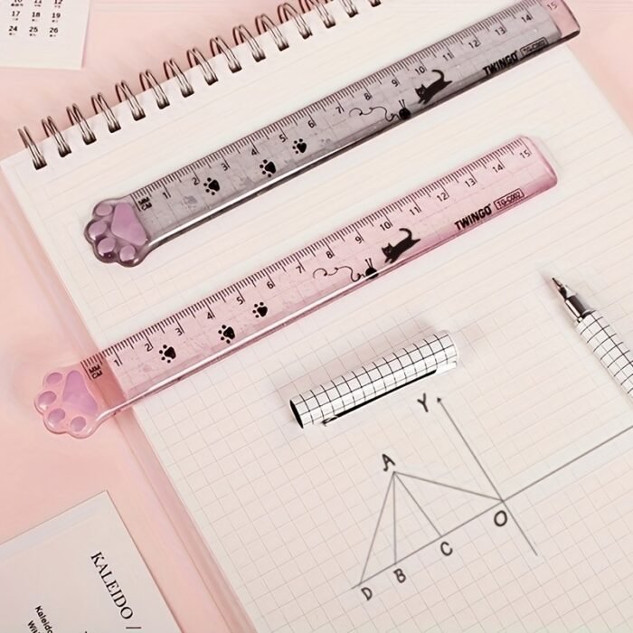 Cat Claw Cute Ruler Random One Animal Ruler, Cute Ruler, Kawaii Stationery, Novelty Straight Ruler, Measuring Tool, Stationery, Pink & Clear With Paw Pattern - Image 4