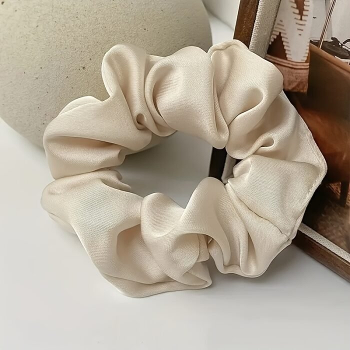 Women’s Soft Satin Hair Scrunchies - Elastic Ponytail Holders in Black, Brown, Beige & Cream, Simple Style Versatile Hair Accessories for Everyday Use, Stylish Ponytail Holders | Minimalist Hair Ties | Satin Fabric Scrunchies, Scrunchies for Hair - Image 6