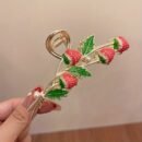 [1pc Strawberry Hair Claw] 1pc Trendy Strawberry Metal Hair Claw, Girl's Ponytail Large Hair Clip Accessories Headwear