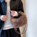 Women's Plush Faux Fur Crossbody Bag with Adjustable Strap & Zipper Closure - Sparkling Accents, Anti-Theft Design, Multiple Colors (Khaki/Light Gray/Beige/Pink) for Commuting & Casual Outings, Crossbody Purse, Winter Fashion Accessory, Soft Texture Purse