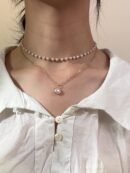 Elegant Double Layer Chain Necklace - Imitation Pearl Pendant, Iron Material, Versatile for Women, Daily & Party Wear, 1pc
