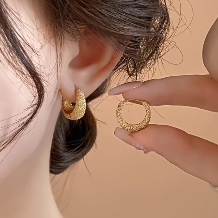 Elegant Vintage-Inspired Geometric Hoop Earrings for Women - Copper with Golden-Tone Glitter, Intricate Detailing, Versatile for Daily Wear & Parties, Retro Style Jewelry, Cute Earrings, Party Accessories, Textured Jewelry - Image 4