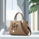 Elegant Black Handbag with Lychee Pattern, Bow Detail & Star Charm - Adjustable Shoulder Strap, Zippered Main Compartment - Perfect for Work, Shopping, Dates & Photography - Stylish Minimalist Design, Available in Khaki, Dark Gray, Rose Red, Khaki, Black