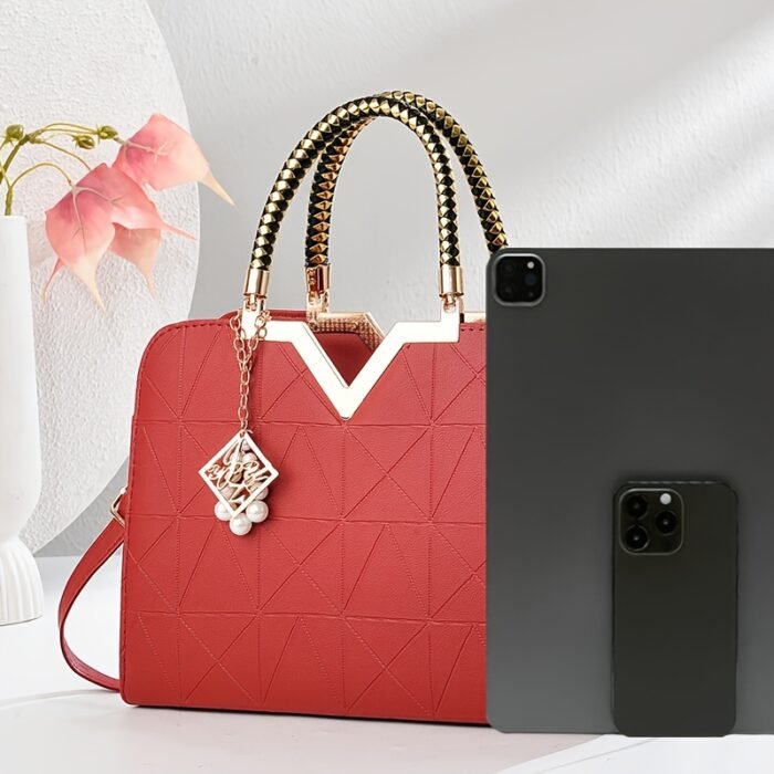 Cocogigi Women'S Elegant Black Geometric Crossbody Bag with Golden-Tone Hardware, Detachable Shoulder Strap, and Sparkling Charm - Versatile Commuter Handbag for Casual or Formal Occasions, Casual Shoulder Bag | Geometric Pattern Bag | Polyester Lined Interior, Purse - Image 11