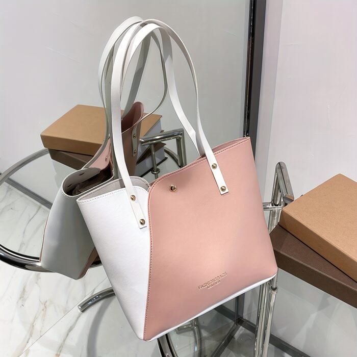 Women's Lightweight Tote Bag - Minimalist Magnetic Closure Large Capacity Shoulder Bag for Office, College, Commute - White, Pink, Black, Everyday Carry, Sleek Handbag, Durable Construction, Spacious Handbag, Working Professionals - Image 9