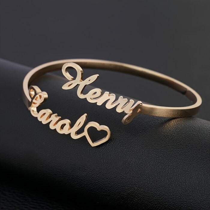 Custom Engraved Stainless Steel Intertwined Hearts Name Bracelet - Personalized Two Names Jewelry Gift for Her, Him, Mom, Wife - Valentine's Day, Anniversary, Mother's Day, Wedding, Birthday - Elegant Retro Style Durable Casual Attire, Heart Charms for Bracelets, Special Occasion, Stylish Accessory, Highquality Finish, Couples Accessory - Image 2