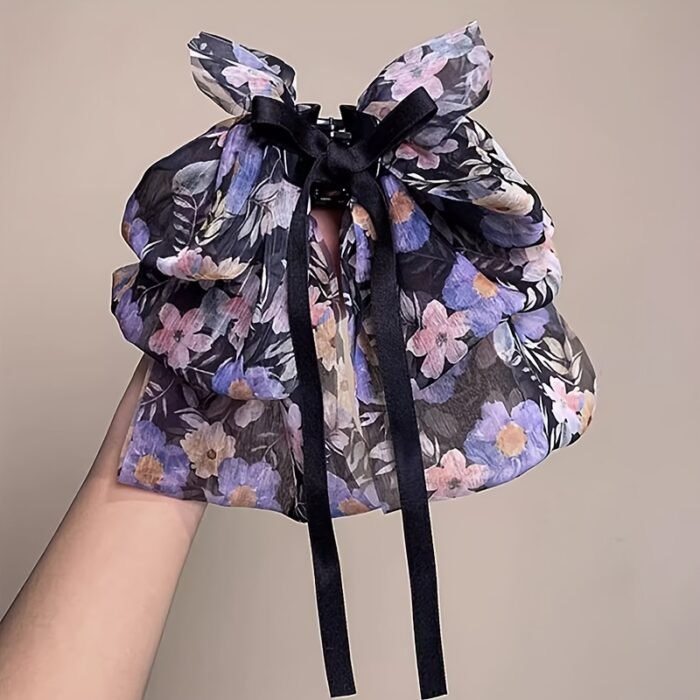1pc Large Floral Bow Hair Claw Clip - Blue Orange Black White Spring Summer Hair Accessories for Women, Mother’s Day Gift, Party & Everyday Use, Hair Styling Accessories, Elegant Hairpiece - Image 5