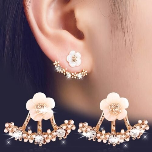 [New Flower Hanging Earrings Studs] Daisy New Korean Fashion Earrings Flower Back Hanging Studs