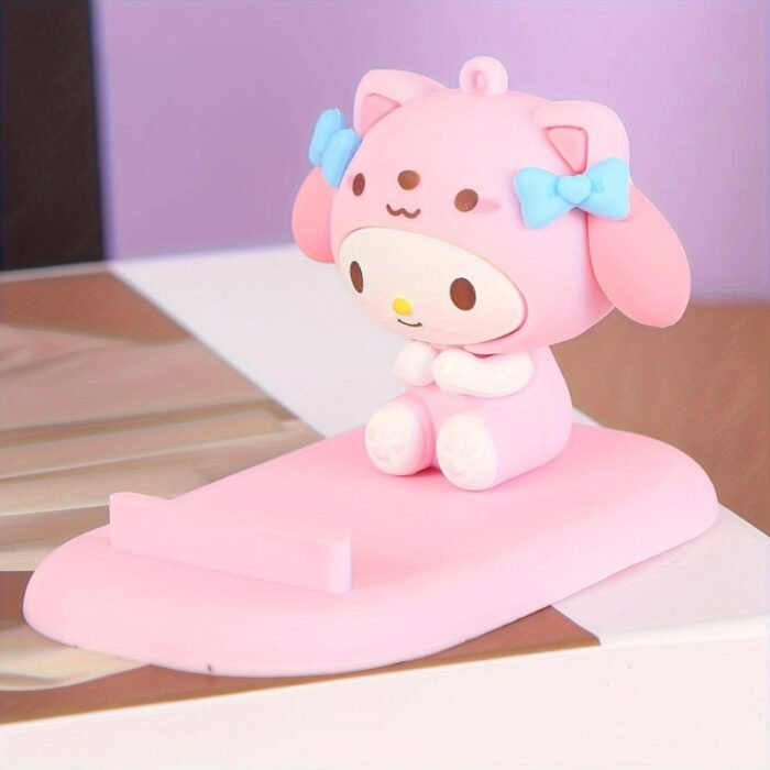1pc Cute 3D Cartoon Character Phone Stand - PVC, Non-Waterproof, Ideal for Desk & Bedside, Pink Bow Design, Perfect for Mobile Phones, Desk Accessories - Image 2