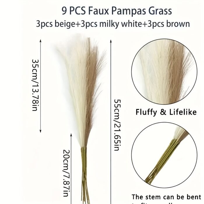 [3/9 Artificial Pampas Grass] 3/9 Artificial Pampas Grass Fake Reed Flowers | Suitable for Vase Decoration Home Decor Wedding Engagement Living Room | Perfect Choice for Spring Summer Autumn Winter Outdoor Decoration, Christmas, Thanksgiving - Image 7