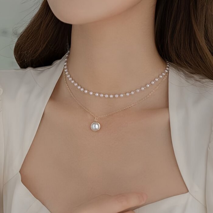 [Baroque Choker] Exquisite Baroque 1pc Double-Layer Faux Choker Necklace | Elegant Banquet Choker Party Jewelry, Daily Wear Jewelry for Girls and Women - Image 3