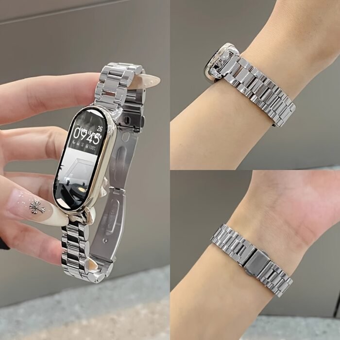 Xiaomi Band Slim Version Three-Steel Band, Suitable for Xiaomi Band 9 and Xiaomi Band 8, NFC Version Compatible, Women'S Fashionable Temperament Watch Strap, Starlight Color/Silvery/Black, Stainless Steel Wristband, Butterfly Buckle Design Watch Strap, Watch Replacement Strap, Fashionable Classic Women'S Watch Strap, with Watch Band Adjustment and Disassembly Too - Image 2
