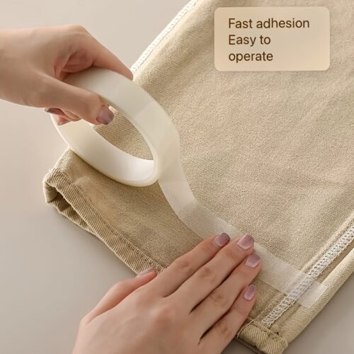 [Adhesive Hem Tape] Double-Sided Adhesive 1 Roll of Convenient Seamless Hem Tape, 196.85 Inches - White, No-Iron for Pants and Clothes Hemming