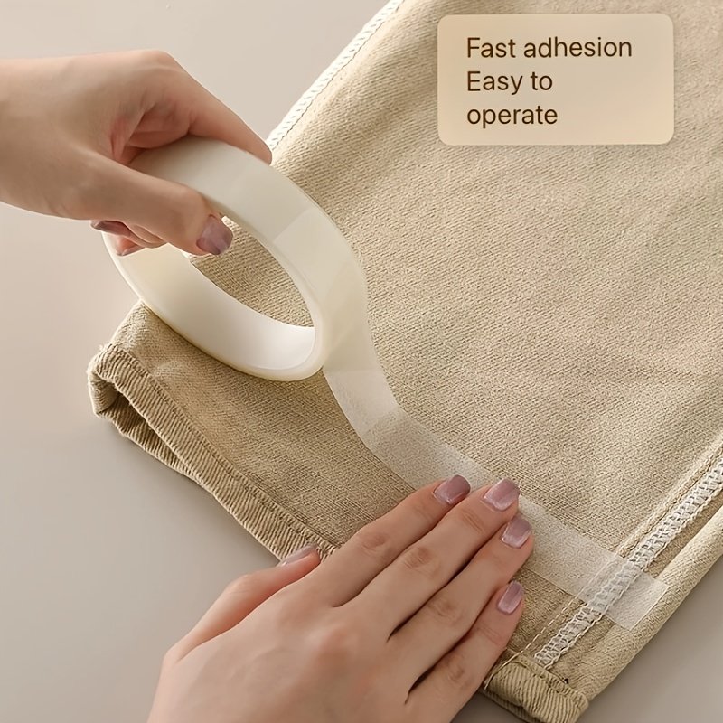 [Adhesive Hem Tape] Double-Sided Adhesive 1 Roll of Convenient Seamless Hem Tape, 196.85 Inches - White, No-Iron for Pants and Clothes Hemming