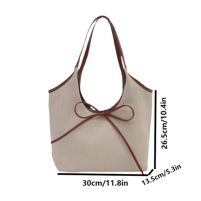 Women'S Crossbody Bag, Niche Patchwork Canvas Tote Bag, Commuting Fashion with Bow Tie, Shoulder Underarm Bag-- Stylish Design, Quality Workmanship, Comfortable Handle, 3 Colors to Choose from, Suitable for Shopping, Shopping, Work Commuting, Travel Leisure, School Classes, Dates and so on, Perfect holiday gif - Image 4