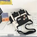 Large Capacity Nylon Messenger Bag for Students - Casual Japanese-Inspired Crossbody with Adjustable Strap, Contrasting Colors, and Badge Set - Ideal for School and Shopping, School Shoulder Bag|Contrasting Colors Bag|Adjustable Strap Bag