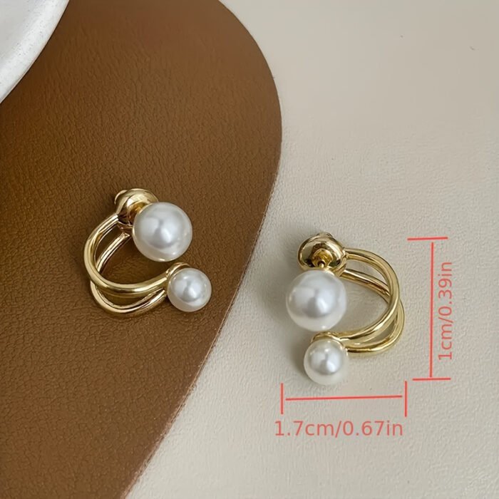[Elegant Pearl Earrings] Golden-Tone Zinc Alloy Earrings, Elegant Faux Imitation Pearl Stud Earrings | Classic Round White Imitation Pearl, Minimalist Earrings, Versatile Jewelry for Casual Attire and Special Occasions, Seasonal Accessories - Image 2