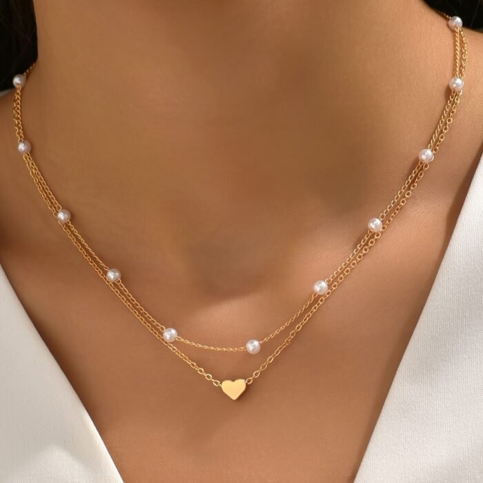 1pc Imitation Pearl Heart-Shaped Women's Necklace, Simple and Stylish Casual Attire, Valentine's Day Gift, Birthday Present - Image 6